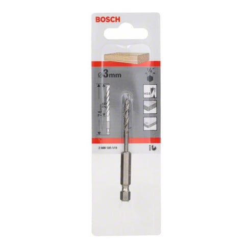 Bosch Punta trapano elicoidale per legno, con attacco esagonale, da 1/4" 3x33x74mm