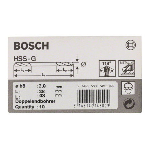 Bosch Punta trapano doppia HSS-G 2x8x38mm