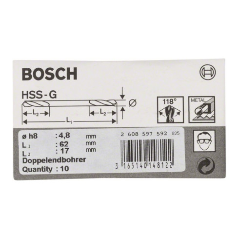 Bosch Punta trapano doppia HSS-G 4,8x17x62mm