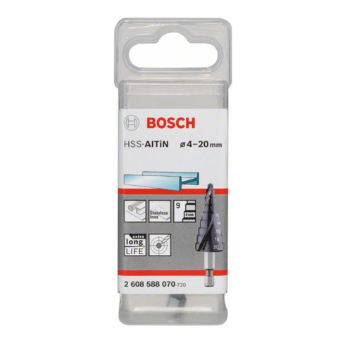 Bosch Punta trapano a gradino HSS-AlTiN 4, 20mm 4mm 70,5mm 9 gradini