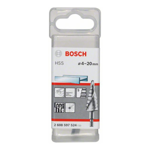 Bosch Punta trapano a gradino HSS codolo esagonale 4, 20mm 1/4", 70,5mm 9 gradini