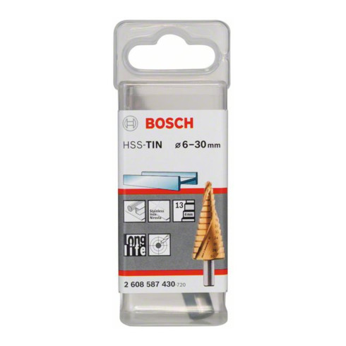 Bosch Punta trapano a gradino HSS-TiN 6, 30mm 10mm 93,5mm 13 gradini