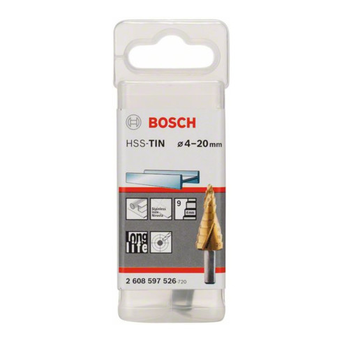 Bosch Punta trapano a gradino HSS-TiN 4, 20mm 8mm 75mm 9 gradini