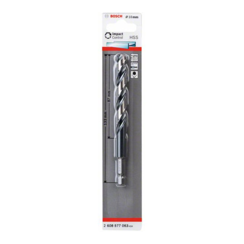 Bosch Punta trapano elicoidale HSS Impact Control con attacco esagonale, 10x87x133mm