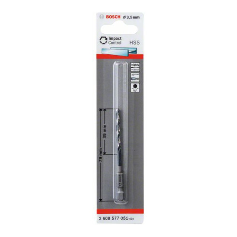 Bosch Punta trapano elicoidale HSS Impact Control con attacco esagonale, 3,5x39x79mm