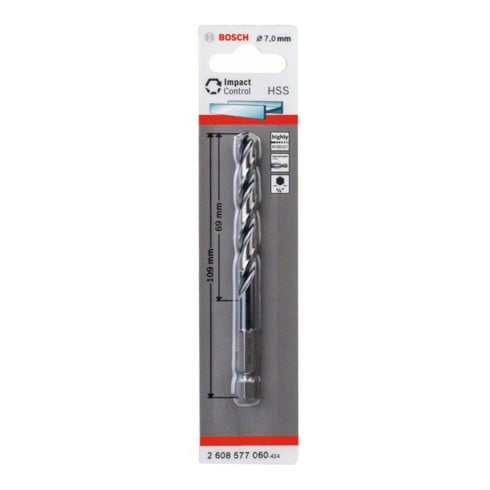 Bosch Punta trapano elicoidale HSS Impact Control con attacco esagonale, 7x69x109mm