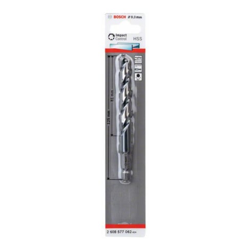 Bosch Punta trapano elicoidale HSS Impact Control con attacco esagonale, 9x81x125mm