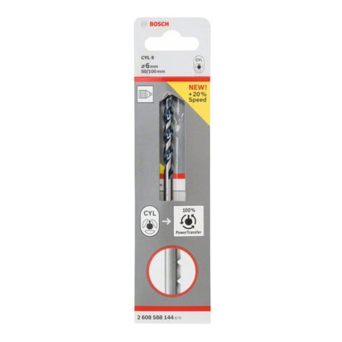 Bosch Punta trapano CYL-5 per calcestruzzo, Granito blu, 6x50x100mm