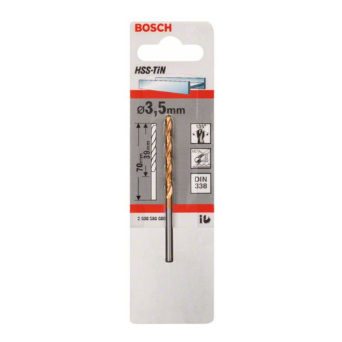 Bosch Punta trapano HSS-TiN DIN 338 per metallo, 3,5x39x70mm