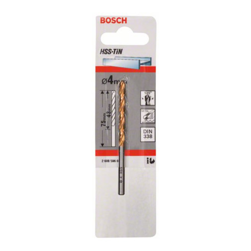 Bosch Punta trapano HSS-TiN DIN 338 per metallo, 4x43x75mm