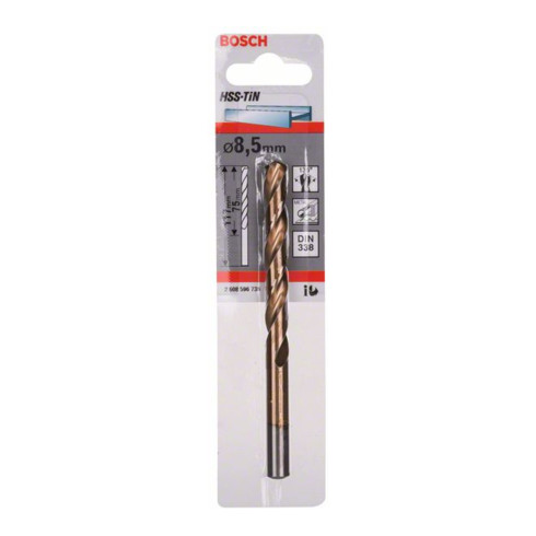 Bosch Punta trapano HSS-TiN DIN 338 per metallo, 8,5x75x117mm