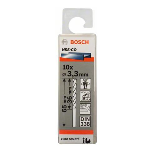 Bosch Punta trapano HSS-Co DIN 338 per metallo, 3,3x36x65mm