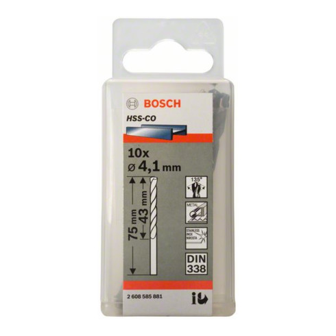 Bosch Punta trapano HSS-Co DIN 338 per metallo, 4,1x43x75mm