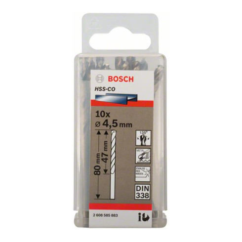 Bosch Punta trapano HSS-Co DIN 338 per metallo, 4,5x47x80mm