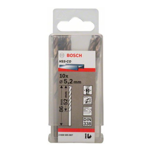 Bosch Punta trapano HSS-Co DIN 338 per metallo, 5,2x52x86mm