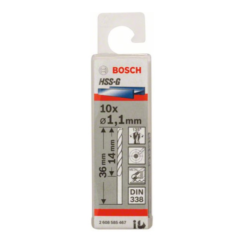 Bosch Punta trapano HSS-G DIN 338 per metallo, 1,1x14x36mm