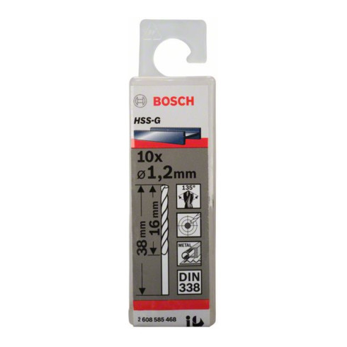 Bosch Punta trapano HSS-G DIN 338 per metallo, 1,2x16x38mm