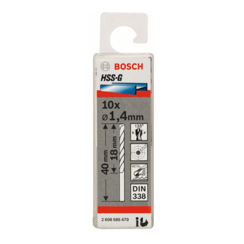 Bosch Punta trapano HSS-G DIN 338 per metallo, 1,4x18x40mm