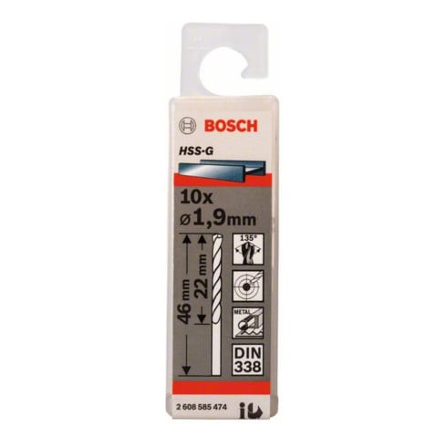 Bosch Punta trapano HSS-G DIN 338 per metallo, 1,9x22x46mm