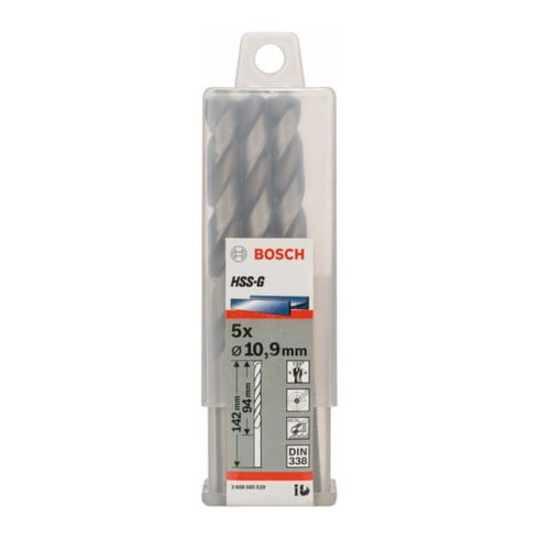 Bosch Punta trapano HSS-G DIN 338 per metallo, 10,9x94x142mm