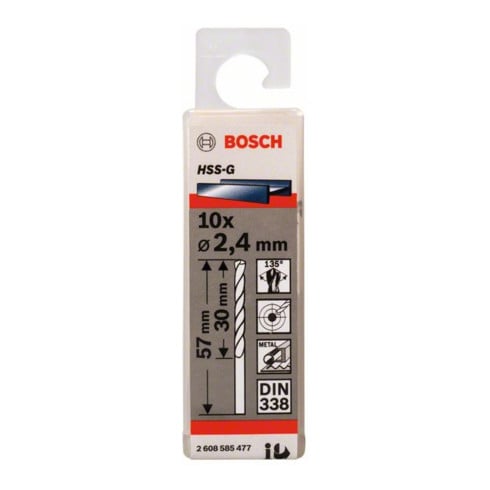 Bosch Punta trapano HSS-G DIN 338 per metallo, 2,4x30x57mm