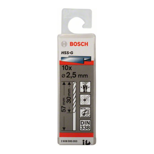 Bosch Punta trapano HSS-G DIN 338 per metallo, 2,5x30x57mm