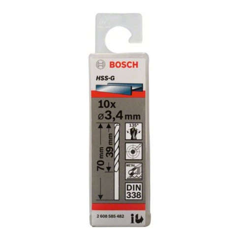 Bosch Punta trapano HSS-G DIN 338 per metallo, 3,4x39x70mm