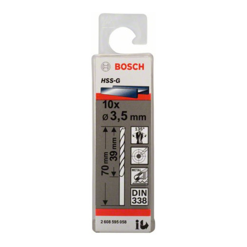 Bosch Punta trapano HSS-G DIN 338 per metallo, 3,5x39x70mm