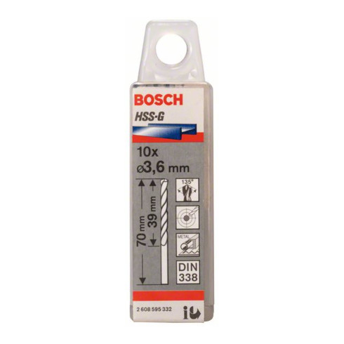 Bosch Punta trapano HSS-G DIN 338 per metallo, 3,6x39x70mm