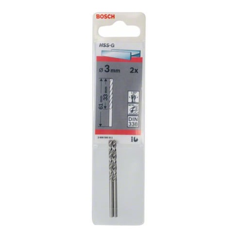 Bosch Punta trapano HSS-G DIN 338 per metallo, 3x33x61mm