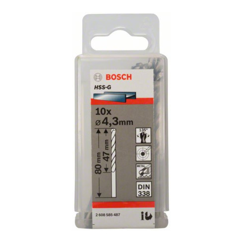 Bosch Punta trapano HSS-G DIN 338 per metallo, 4,3x47x80mm