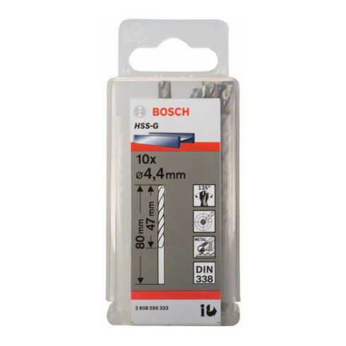 Bosch Punta trapano HSS-G DIN 338 per metallo, 4,4x47x80mm