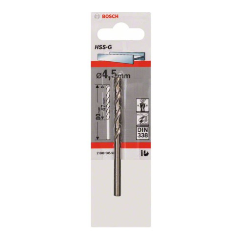 Bosch Punta trapano HSS-G DIN 338 per metallo, 4,5x47x80mm