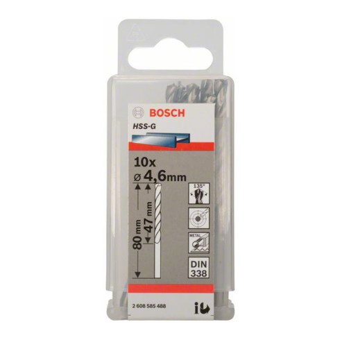 Bosch Punta trapano HSS-G DIN 338 per metallo, 4,6x47x80mm