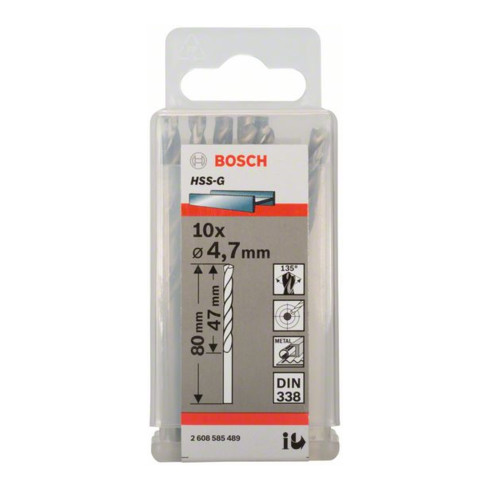 Bosch Punta trapano HSS-G DIN 338 per metallo, 4,7x47x80mm