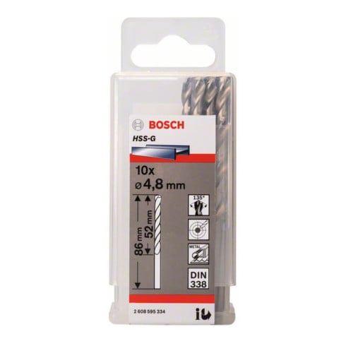 Bosch Punta trapano HSS-G DIN 338 per metallo, 4,8x52x83mm