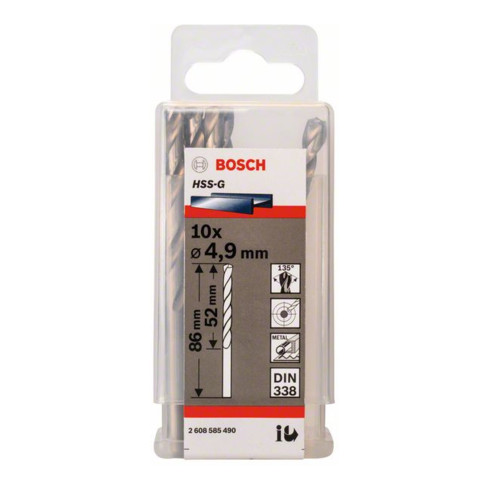 Bosch Punta trapano HSS-G DIN 338 per metallo, 4,9x52x86mm