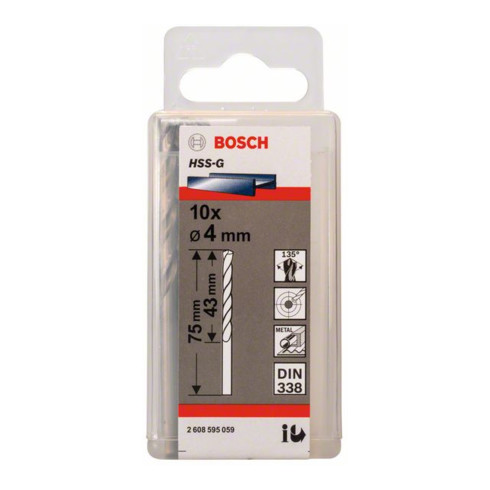 Bosch Punta trapano HSS-G DIN 338 per metallo, 4x43x75mm
