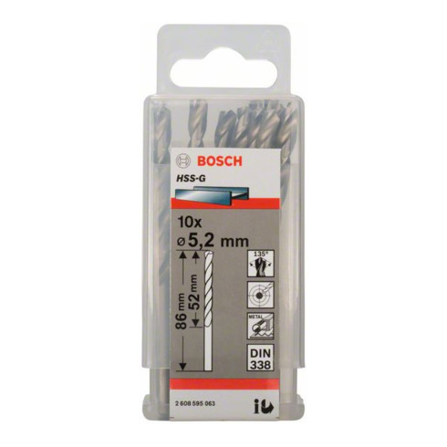Bosch Punta trapano HSS-G DIN 338 per metallo, 5,2x52x86mm