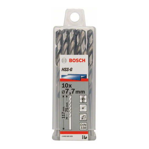 Bosch Punta trapano HSS-G DIN 338 per metallo, 7,7x75x117mm