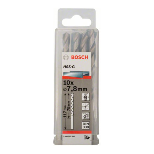 Bosch Punta trapano HSS-G DIN 338 per metallo, 7,8x75x117mm