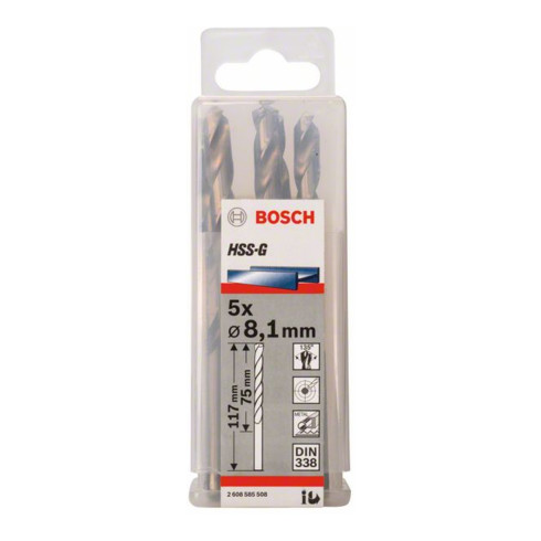 Bosch Punta trapano HSS-G DIN 338 per metallo, 8,1x75x117mm