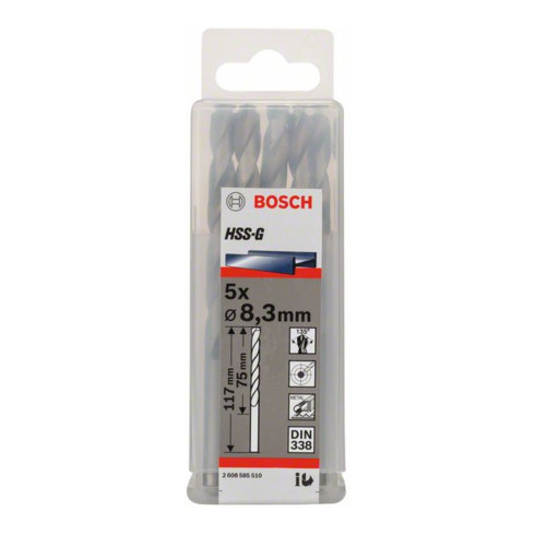 Bosch Punta trapano HSS-G DIN 338 per metallo, 8,3x75x117mm
