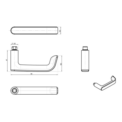 Türdrückerlochteil OGRO 8116 Alu.F1/Satino 4-KT.8mm DIN L/R OGRO