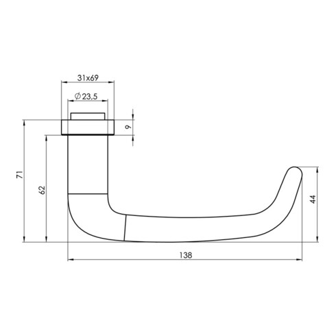 Türdrückerlochteil OGRO 8527 VA Satino 4-KT.8mm DIN L/R OGRO