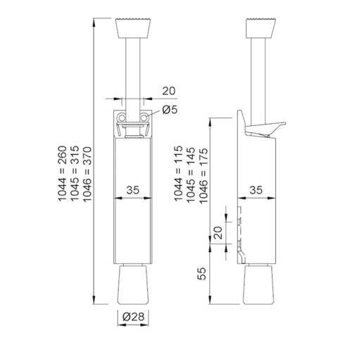 Türfeststeller 1046.02 Alu.silberf.lack.Hubh.120mm Türmontage KWS