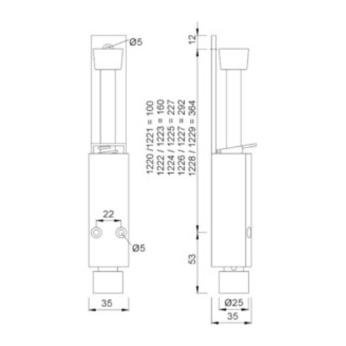 Türfeststeller 1222.02 Alu.silberf.lack.Hubh.60mm Türmontage KWS