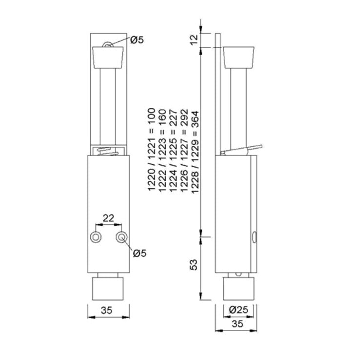 Türfeststeller 1222.71 Alu.weiß Hubh.60mm Türmontage KWS