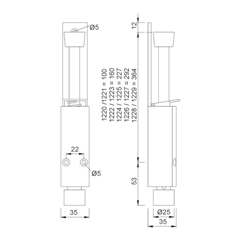 Türfeststeller 1224.02 Alu.silberf.lack.Hubh.90mm Türmontage KWS
