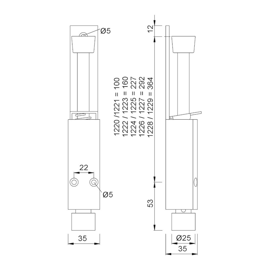 Türfeststeller 1226.02 Alu.silberf.lack.Hubh.120mm Türmontage KWS